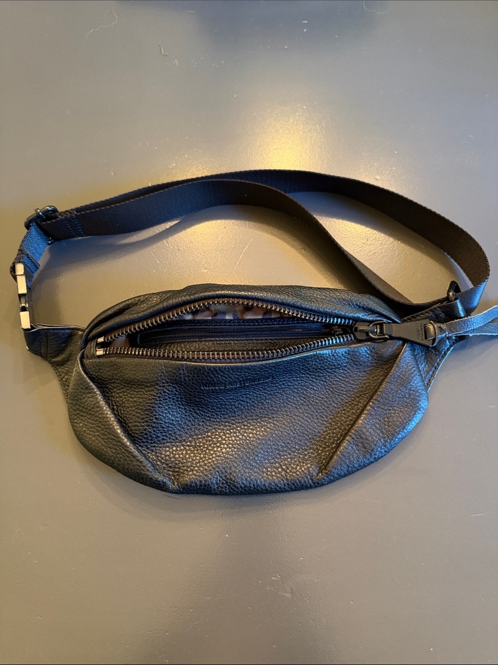 AIMEE Kestenberg Milan Bum Belt Bag Black Leather Black Hardware Cheetah Lining